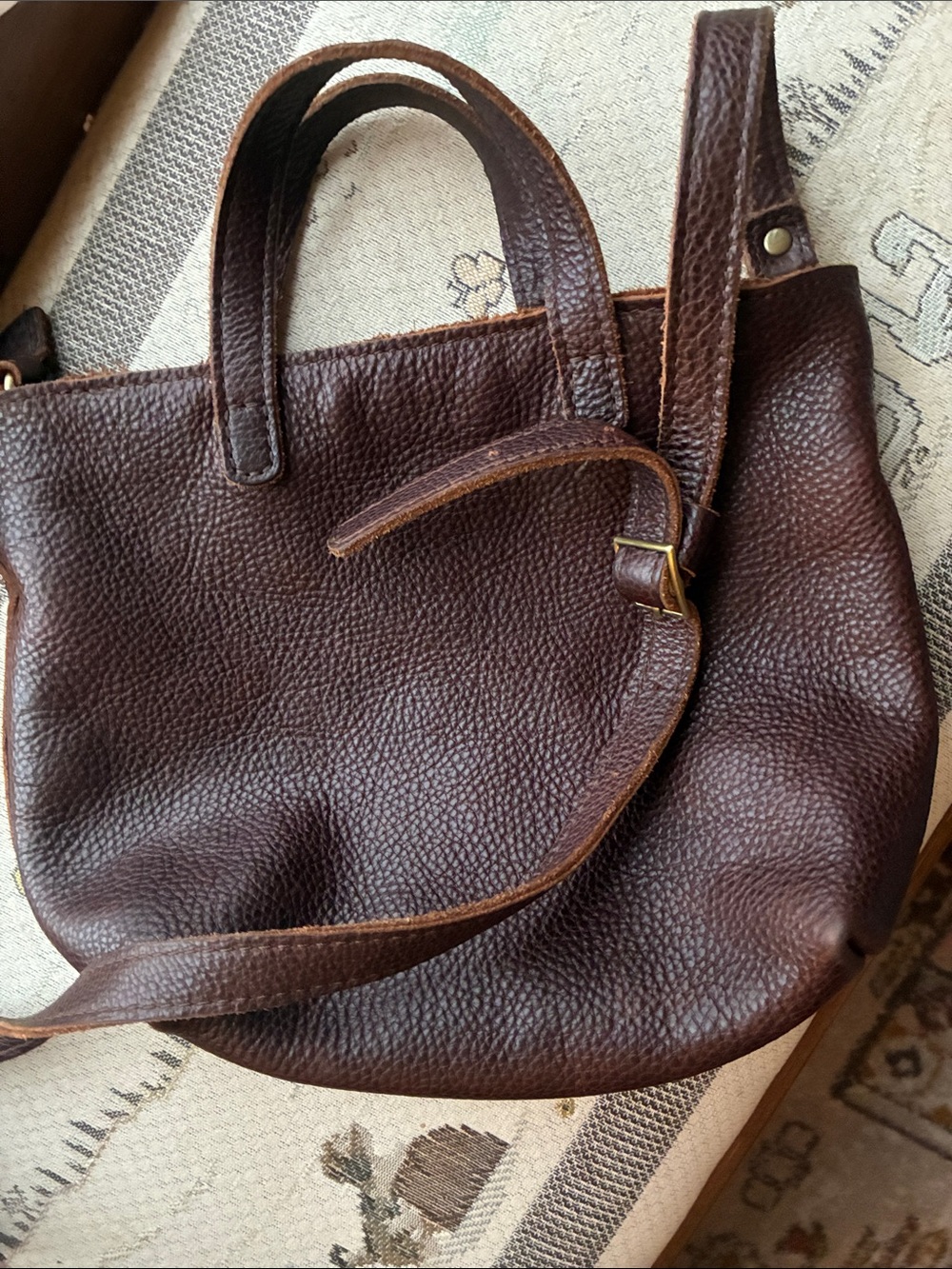 Portland Leather Mini Crossbody Tote in Coldbrew